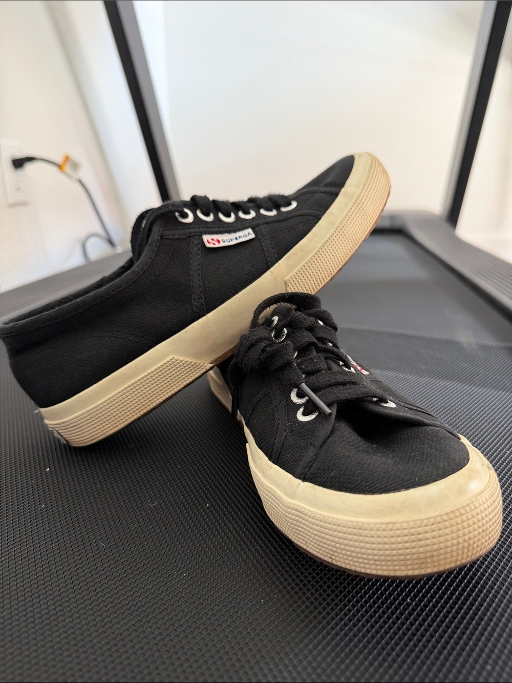 Superga Black Canvas Low-Top Sneakers with Cream Sole wowens size 9 one inchlift